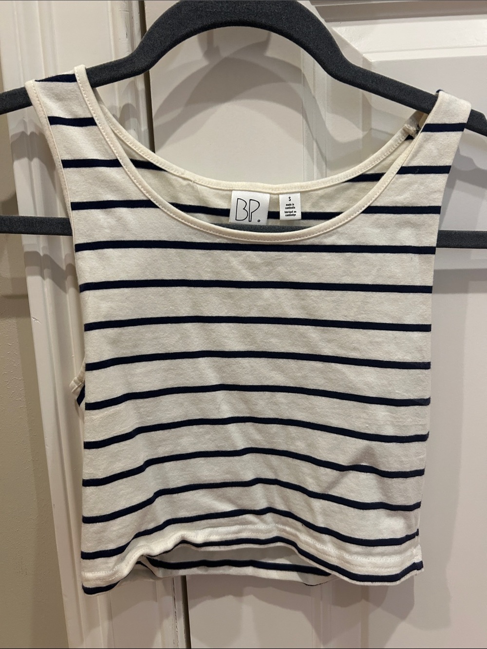 BP Navy and Cream Striped Crop Tank
